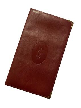 Vintage Cartier Men's Burgundy Leather Money Clip Wallet with Gold Corners
